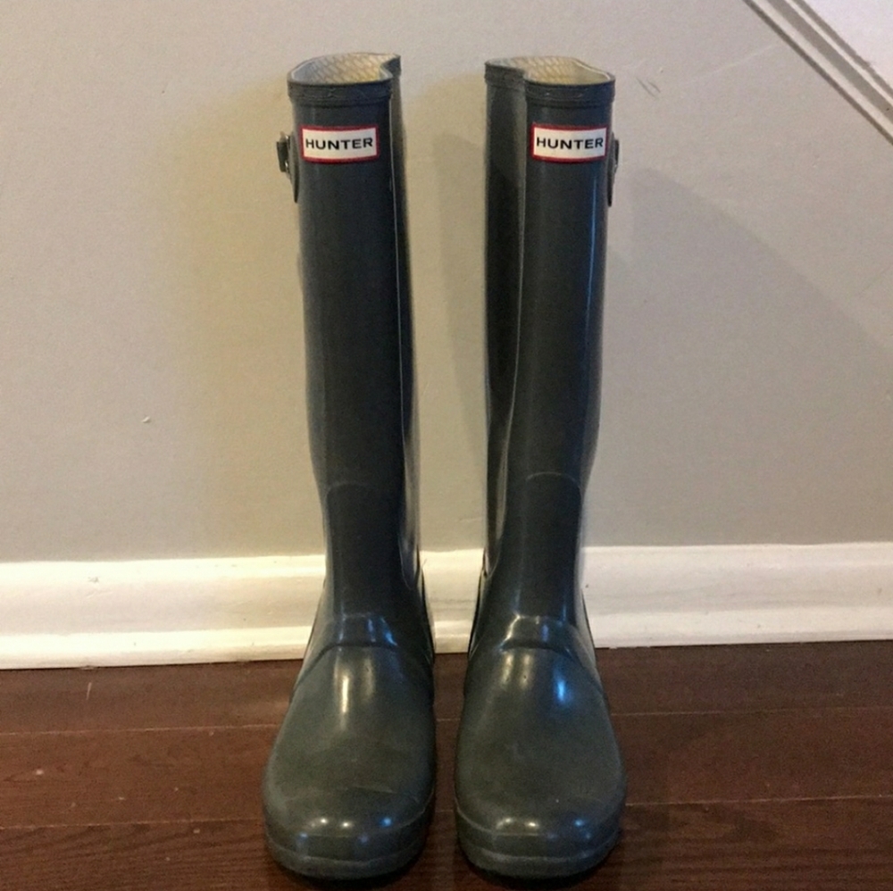 HUNTER Tall Gray Rain Boots Kids Boys Girls Youth Size 3 Or Women Size 5